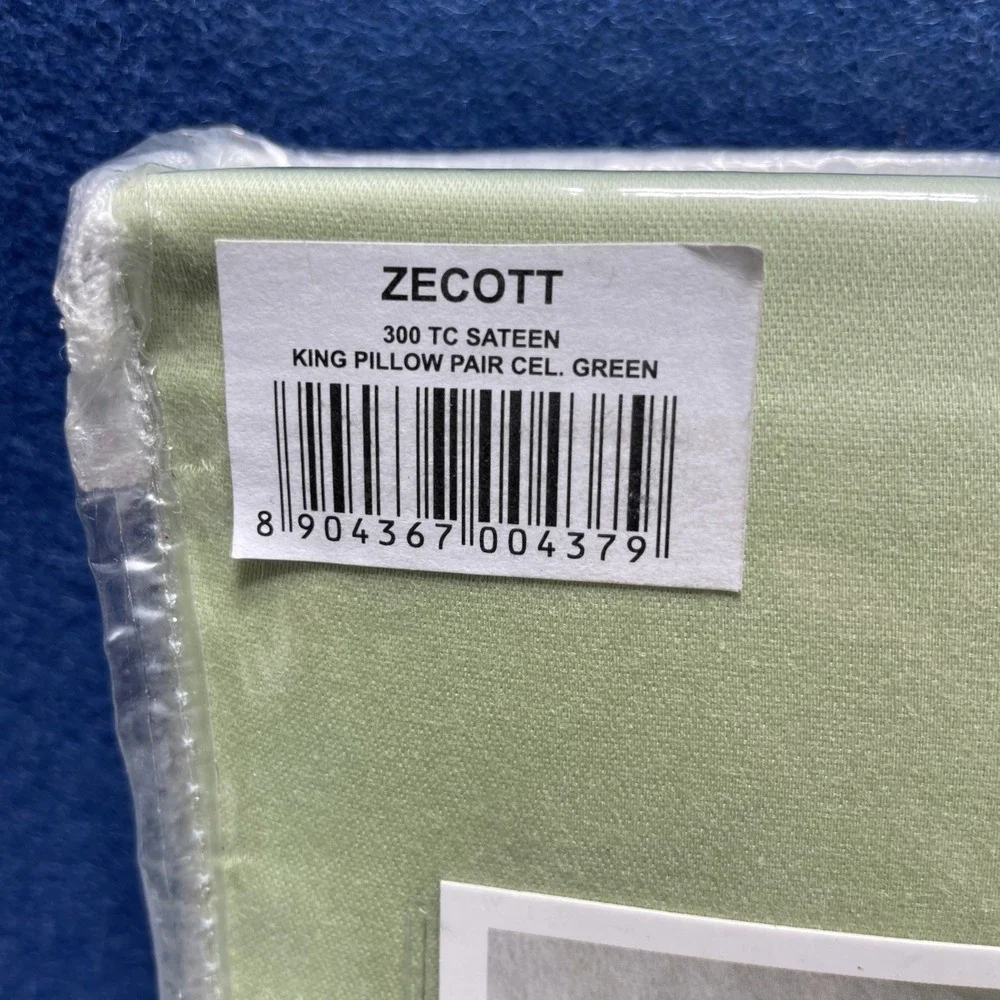 2 King Pillowcases 300‎ Thread Count Sateen Green Pillowcase Set NOS